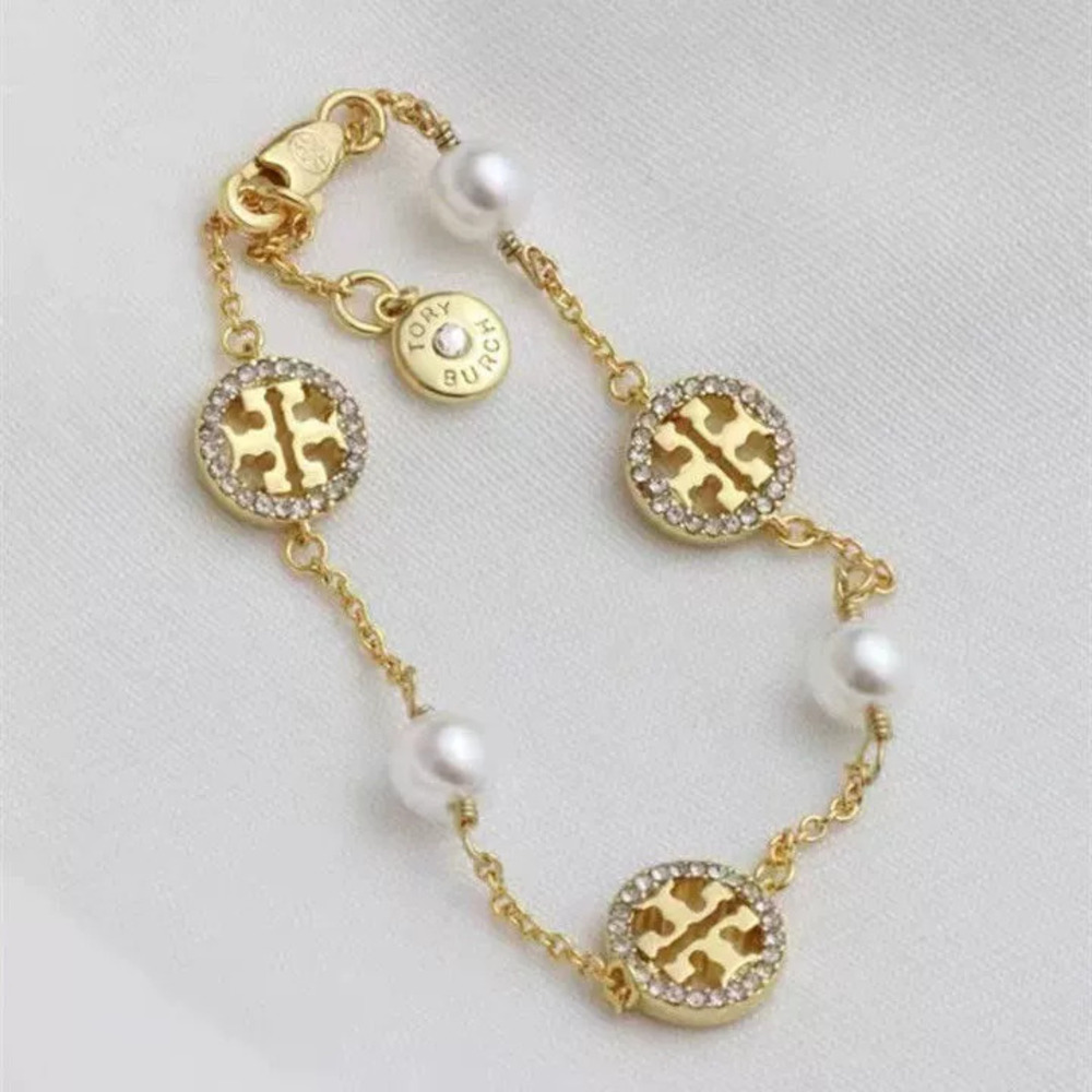 Tory Burch Round Hollow Design Micro Diamond Bracelet Stackable Trendy